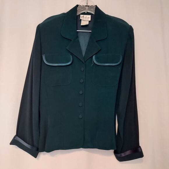 Vintage Audio by Connie Anderson Teal Blue Two Piece Button Down Shirt Skirt Set - Picture 3 of 15